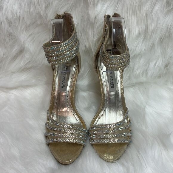 Steve Madden gold shimmer and embellished Strappy heels, size 6 BIN 16 - Picture 4 of 10